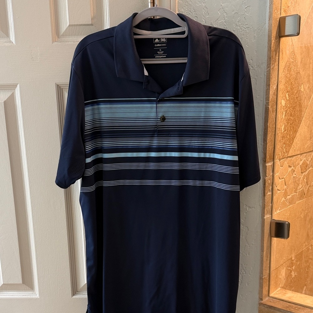 Adidas climacool Men's Polo Shirt in Navy and Light Blue Stripes